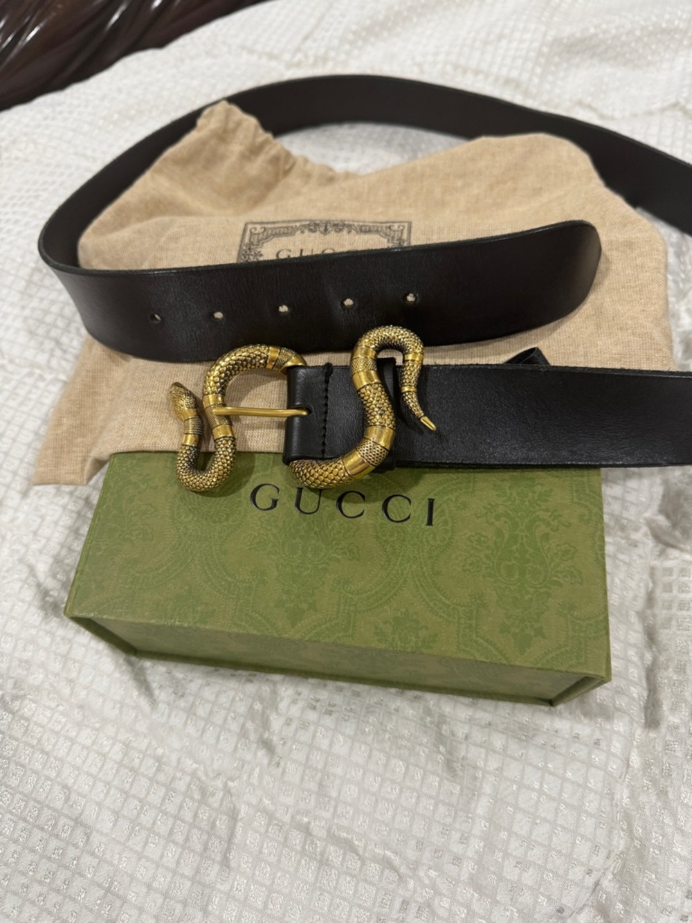 Gucci Black Leather Belt with Gold Serpent Buckle